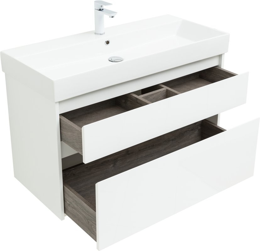 Мебель для ванной комнаты Aquanet Nova Lite 100 белая глянцевая, 2 ящика