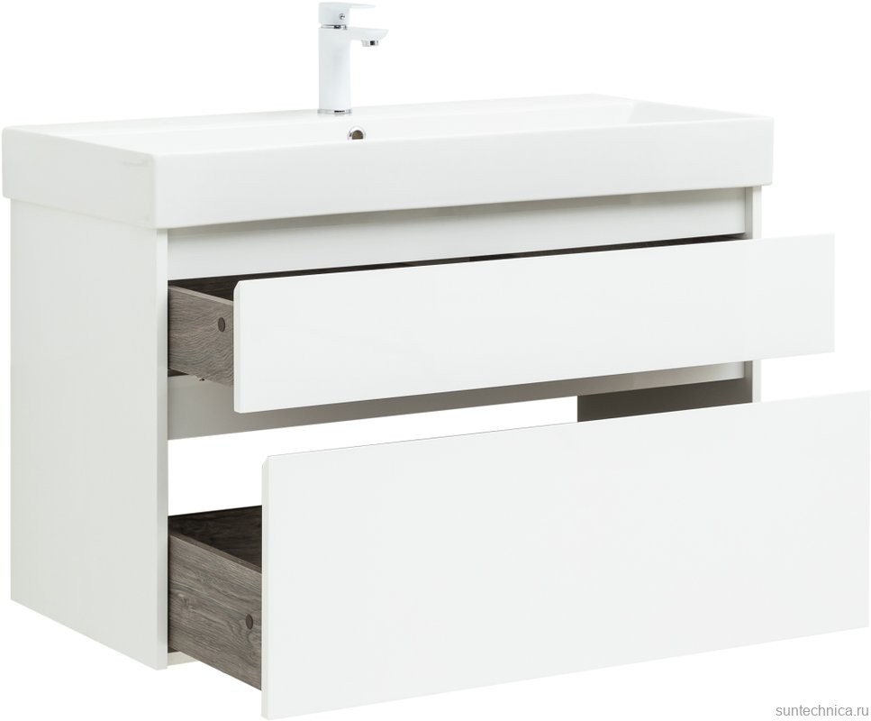 Мебель для ванной комнаты Aquanet Nova Lite 100 белая глянцевая, 2 ящика
