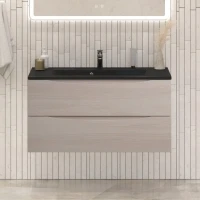 Тумба с раковиной BelBagno Marino 100 подвесная, rovere grigio, черная раковина