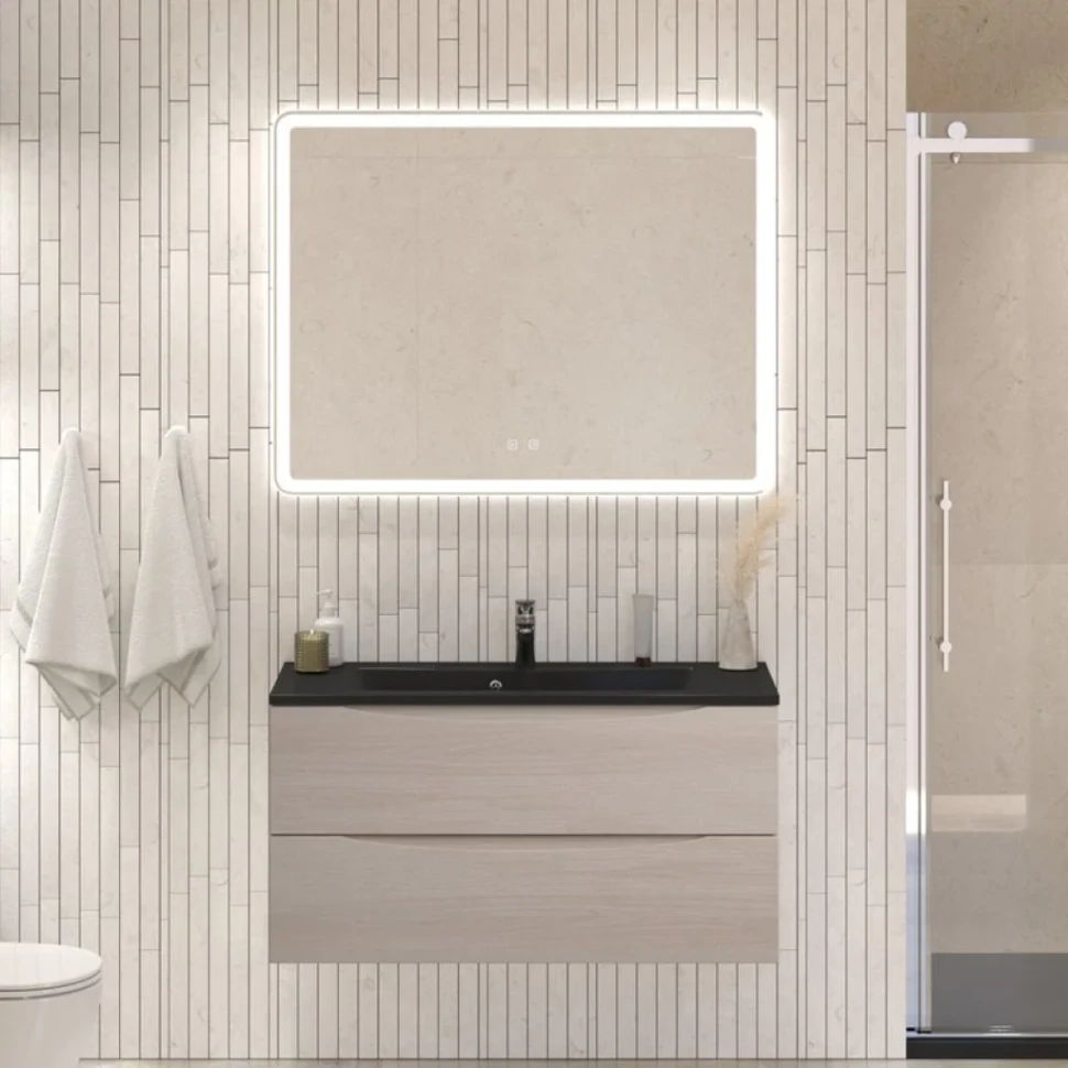Тумба с раковиной BelBagno Marino 100 подвесная, rovere grigio, черная раковина