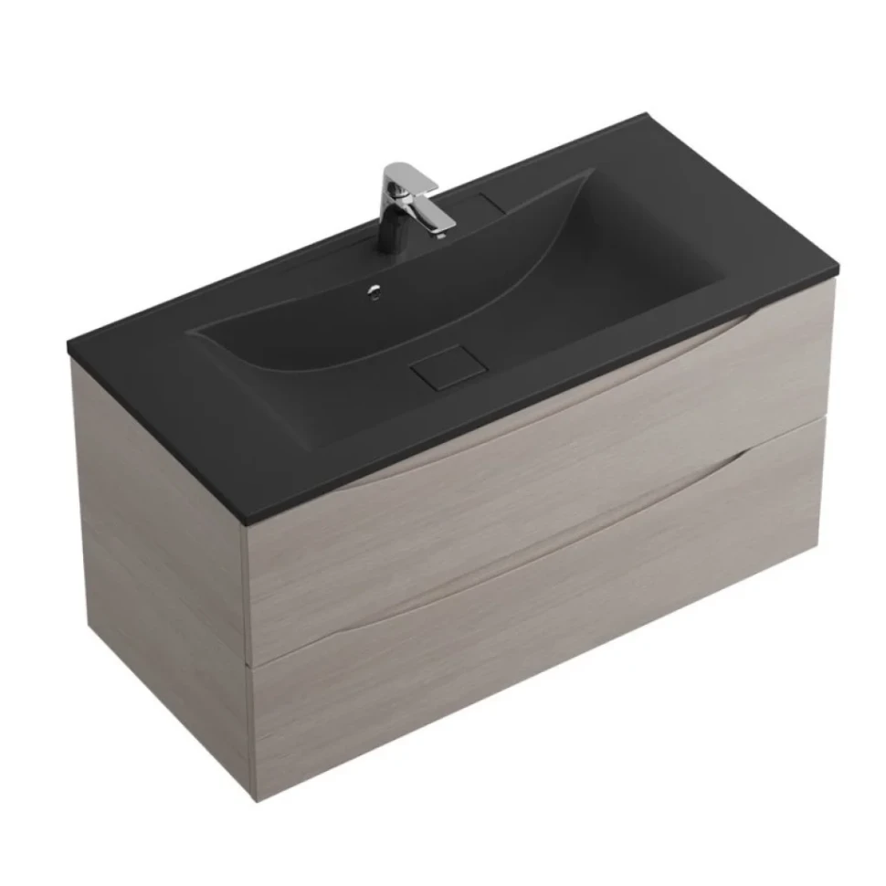 Тумба с раковиной BelBagno Marino 100 подвесная, rovere grigio, черная раковина