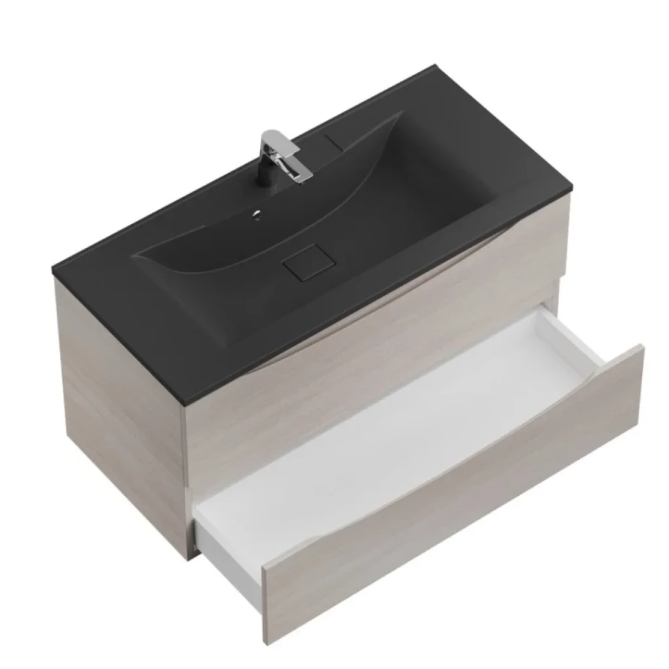 Тумба с раковиной BelBagno Marino 100 подвесная, rovere grigio, черная раковина