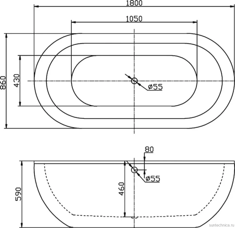 Акриловая ванна BelBagno BB13-1800 180x85 см, отдельностоящая, белая, овальная