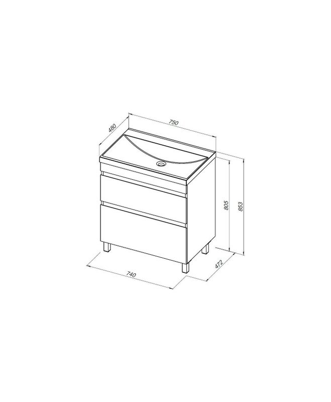 Тумба под раковину Aquanet Нота New 75 напольная, дуб веллингтон табак