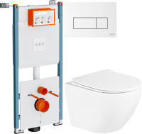 Комплект Унитаз подвесной BelBagno Uno + Инсталляция VitrA V-Fix Core 732-5800-01PV + Кнопка Root Square 740-2300 белая глянцевая