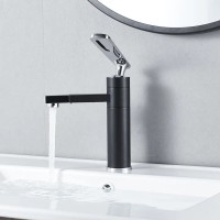 Смеситель для раковины Shevanik S6601H с поворотным носиком, черный, хром