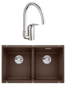 Комплект Мойка Blanco Subline 350/350-U кофе + Смеситель Grohe Euroeco
