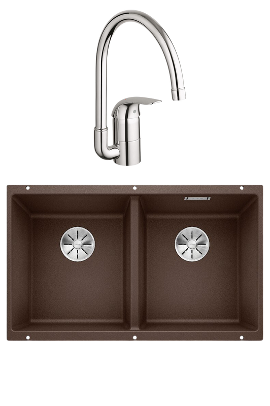 Комплект Мойка Blanco Subline 350/350-U кофе + Смеситель Grohe Euroeco