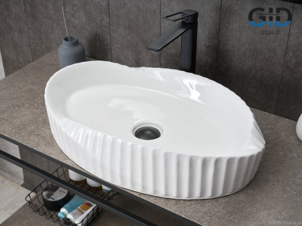 Накладная раковина GID Creativo 888s 60 глянцевая белая, овальная, фаянс