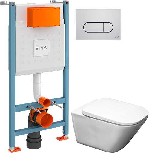 Комплект Унитаз подвесной Roca Gap + Крышка 801472001 с микролифтом + Инсталляция VitrA V-Fix Core 732-5800-01 с кнопкой смыва Root R 740-2280 хром