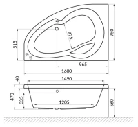 Акриловая ванна Excellent Newa WAEX.NEP16.SOFT P 160x95 см, угловая, правая, пристенная, с гидромассажем, белая, асимметричная, с каркасом, со сливом-переливом