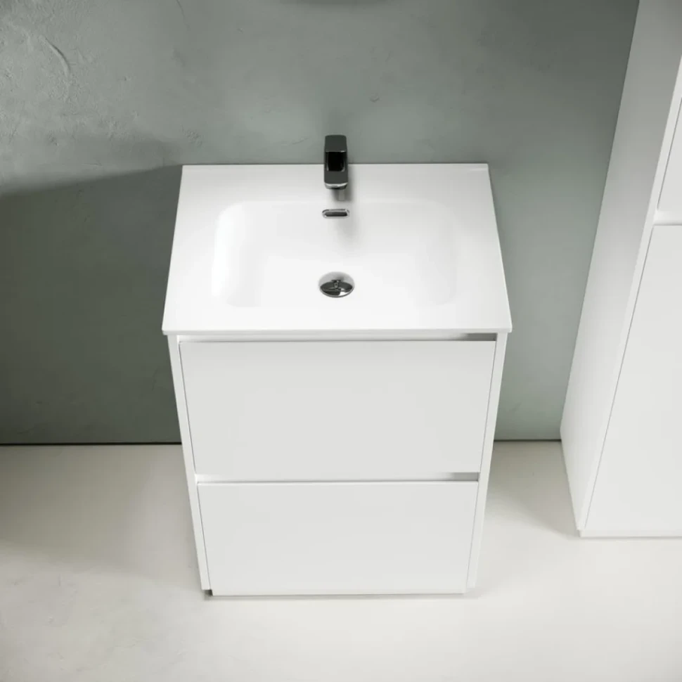 Мебель для ванной комнаты Sancos Libra Floor 60 белый глянец, белая раковина CN7001