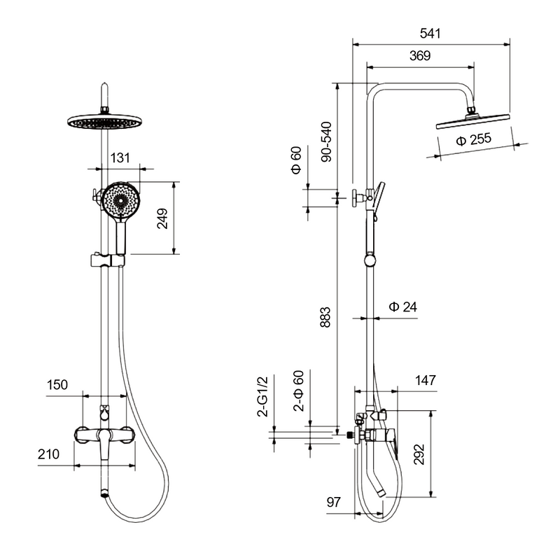 Душевая стойка AQUATEK Лугано AQ2740BGM оружейная сталь