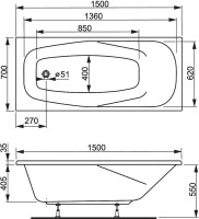 Акриловая ванна Vagnerplast Aronia 150x70 см, пристенная, белая, с каркасом