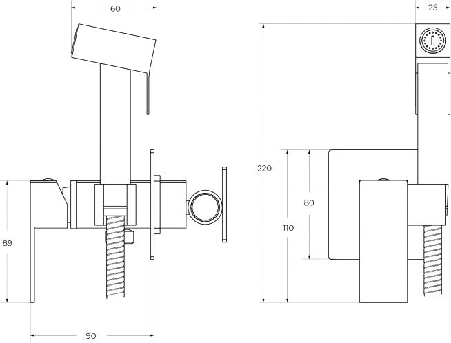 Гигиенический душ Cezares Slider SLIDER-DIF-GM С ВНУТРЕННЕЙ ЧАСТЬЮ, оружейная сталь