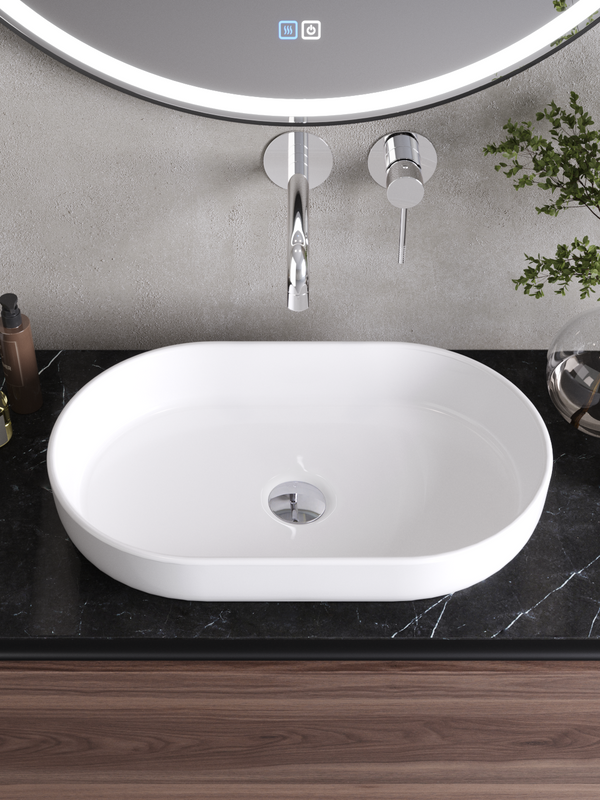 Накладная раковина Cezares CZR-6594 глянцевая белая, овальная, фаянс