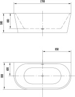 Акриловая ванна Art&Max AM-206-1700-800 170x80 см, пристенная, белая, овальная, с каркасом, со сливом-переливом