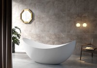 Акриловая ванна Abber AB9333 180x80 см, отдельностоящая, белая, овальная, с каркасом, со сливом-переливом