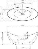 Акриловая ванна Abber AB9333 180x80 см, отдельностоящая, белая, овальная, с каркасом, со сливом-переливом
