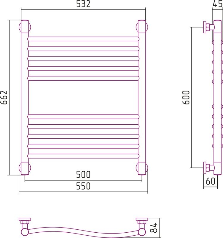 Полотенцесушитель водяной Сунержа Флюид + 60x50