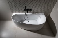 Акриловая ванна Allen Brau Priority 5 L 160x80 см, левая, пристенная, белая матовая, асимметричная, на ножках, с экраном, со сливом-переливом