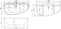 Акриловая ванна Allen Brau Priority 5 L 160x80 см, левая, пристенная, белая матовая, асимметричная, на ножках, с экраном, со сливом-переливом