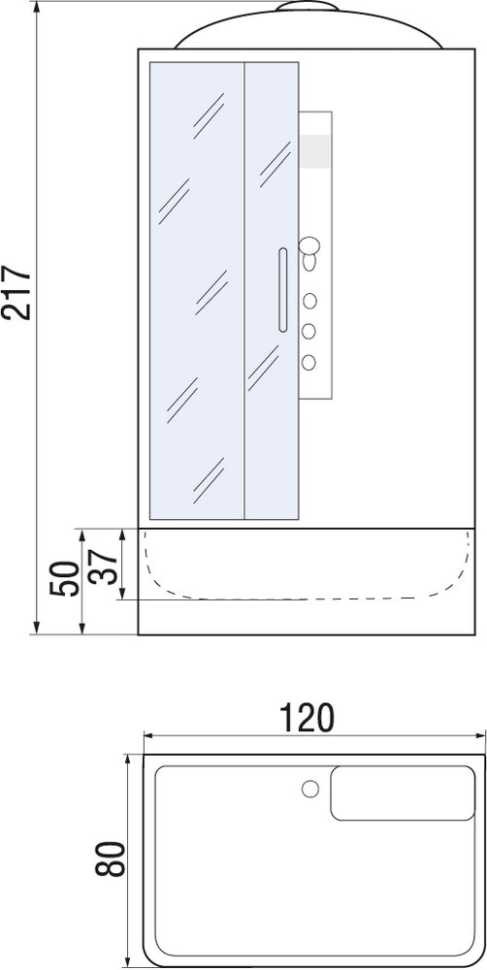 Душевая кабина River Vitim 120/80/50 ТН с высоким поддоном, с сиденьем