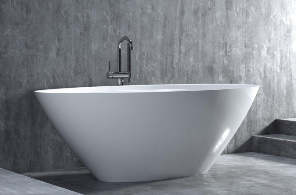 Ванна из искусственного камня Salini Diva S-Stone 180x85 см, отдельностоящая, матовая белая, овальная, со сливом-переливом, с донным клапаном