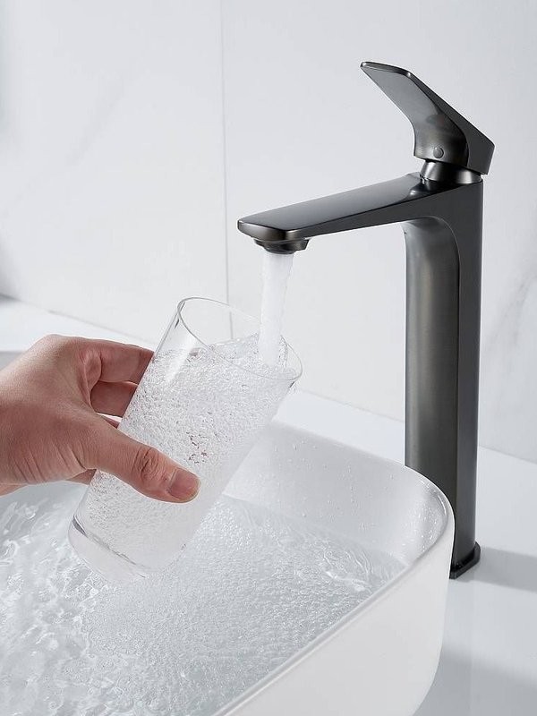 Смеситель (кран) для раковины высокий Shevanik S4211T, оружейная сталь