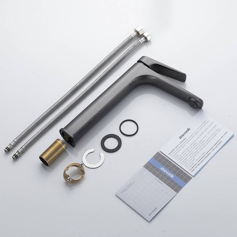 Смеситель (кран) для раковины высокий Shevanik S4211T, оружейная сталь