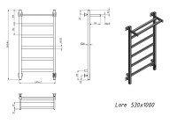 Полотенцесушитель электрический Grota Lore 530х1000 RAL9005 EL 100x55 см, подключение справа, слева, скрытое подключение справа, матовый черный, лесенка, из стали, с полкой