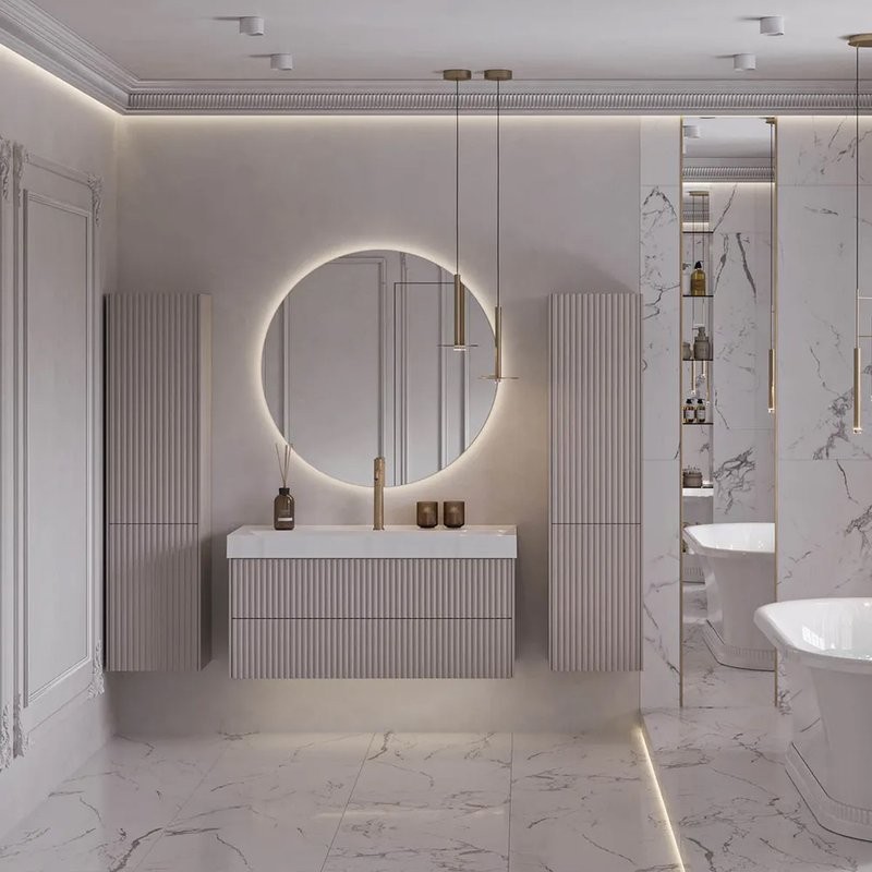 Шкаф-пенал для ванной Belux Сиртаки светлый миндаль матовый