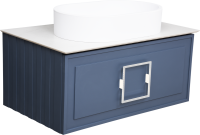 Тумба с раковиной La Fenice Cubo 80 подвесная, blu grigio, ручка белая, столешница белый мрамор, раковина матовая белая