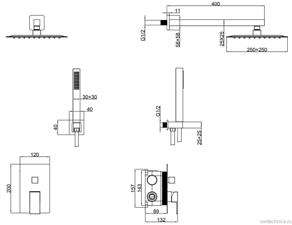 Душевой комплект SantiLine SL-9018 хром, С ВНУТРЕННЕЙ ЧАСТЬЮ