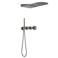 Душевой комплект Timo Saona SX-2350/18SM С ВНУТРЕННЕЙ ЧАСТЬЮ, с термостатом, черное золото
