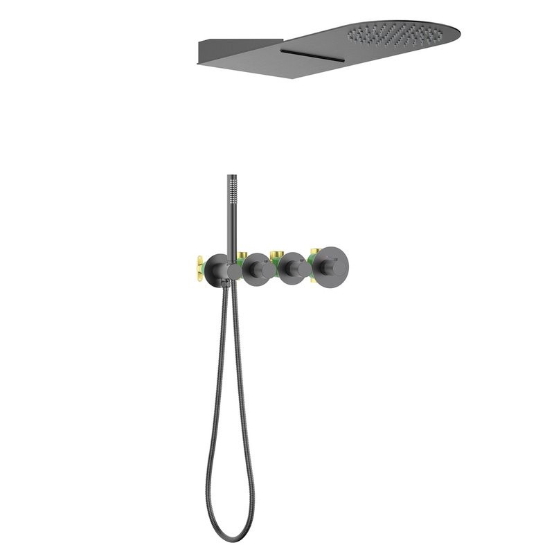 Душевой комплект Timo Saona SX-2350/18SM С ВНУТРЕННЕЙ ЧАСТЬЮ, с термостатом, черное золото