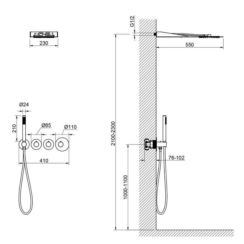 Душевой комплект Timo Saona SX-2350/18SM С ВНУТРЕННЕЙ ЧАСТЬЮ, с термостатом, черное золото