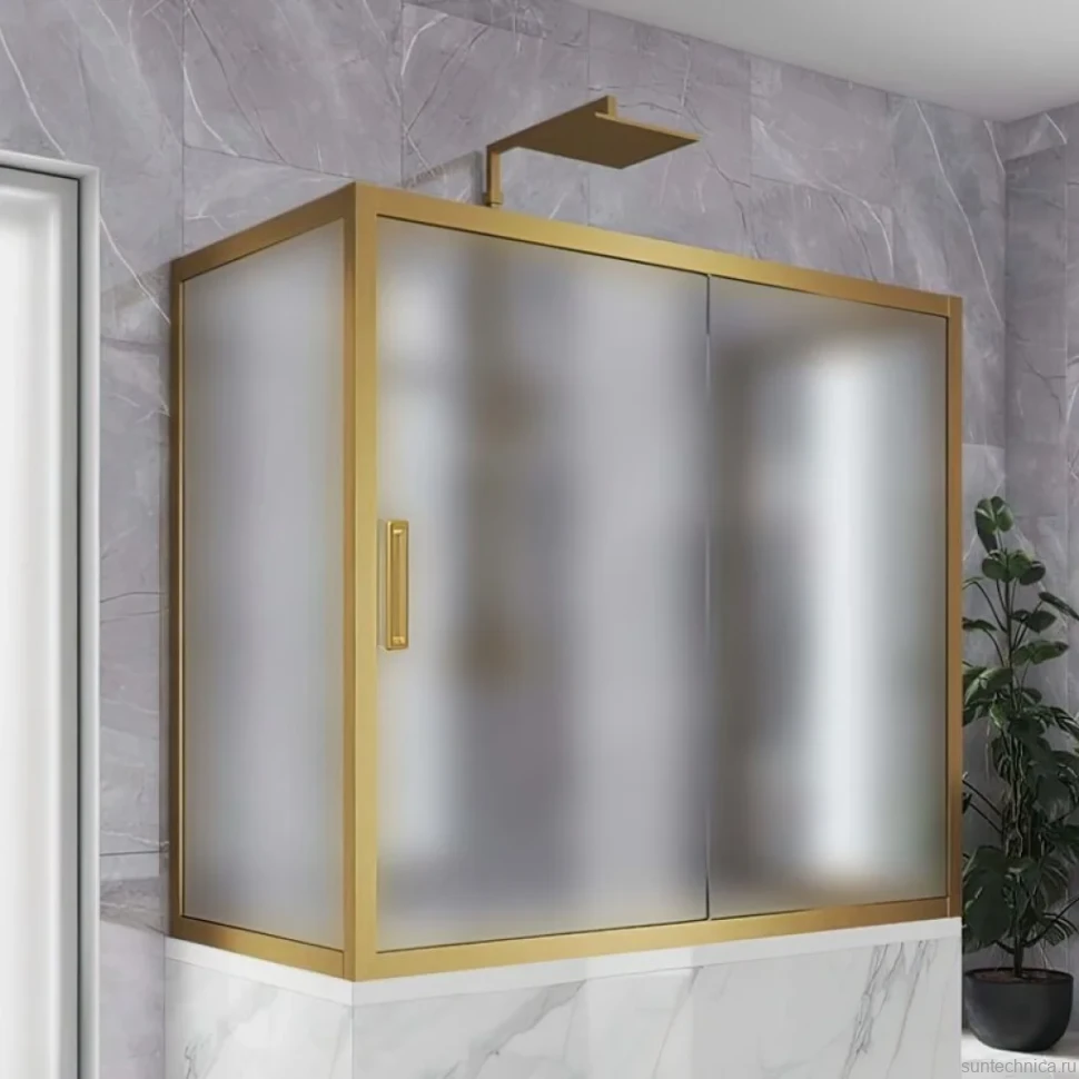 Шторка на ванну Kubele DE019 P2U-MAT-BR 150х80 см, профиль бронза
