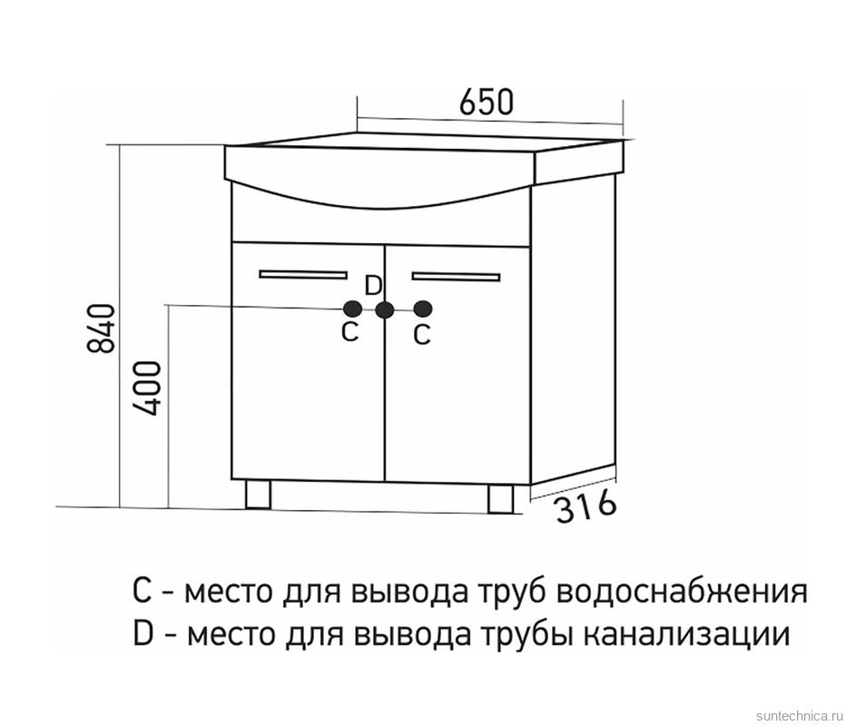 Тумба под раковину Элеганс-65 I тумба для ванной Mixline 65х32х84 Белый ПВХ