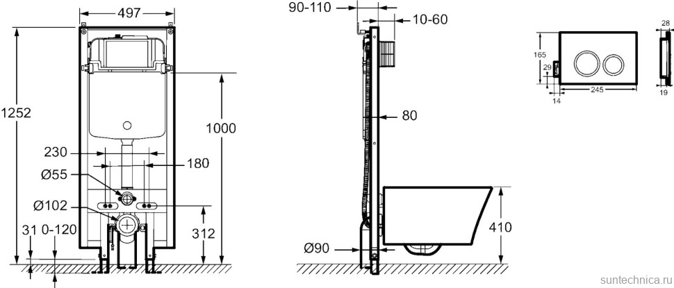 Комплект Jacob Delafon Seine E34360-00 умный подвесной унитаз + инсталляция + кнопка