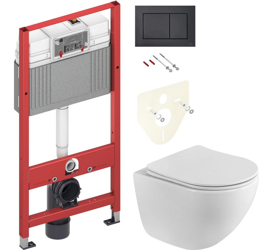 Комплект Унитаз подвесной BelBagno Libero BB11051CH-TOR/SC безободковый + Инсталляция TECE Now 9400414 4 в 1 с кнопкой смыва
