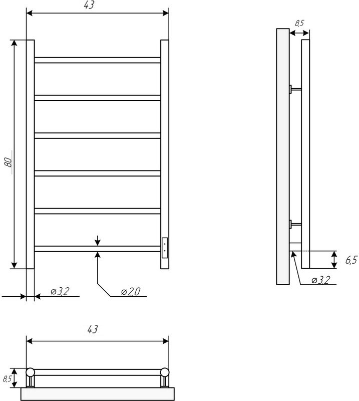 Полотенцесушитель электрический Двин J Neo 80/40 1"-1/2" полированный