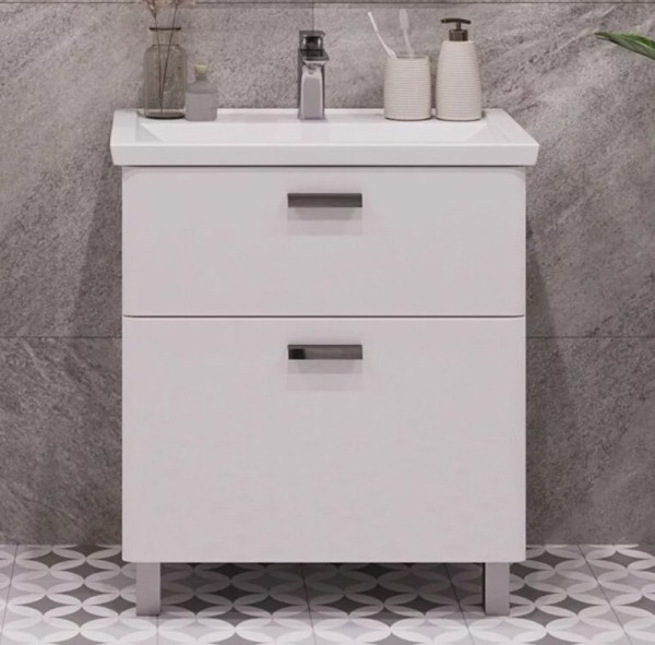 Тумба с раковиной SanStar Gretta 60 напольная, белая, раковина Kirovit Фостер 60