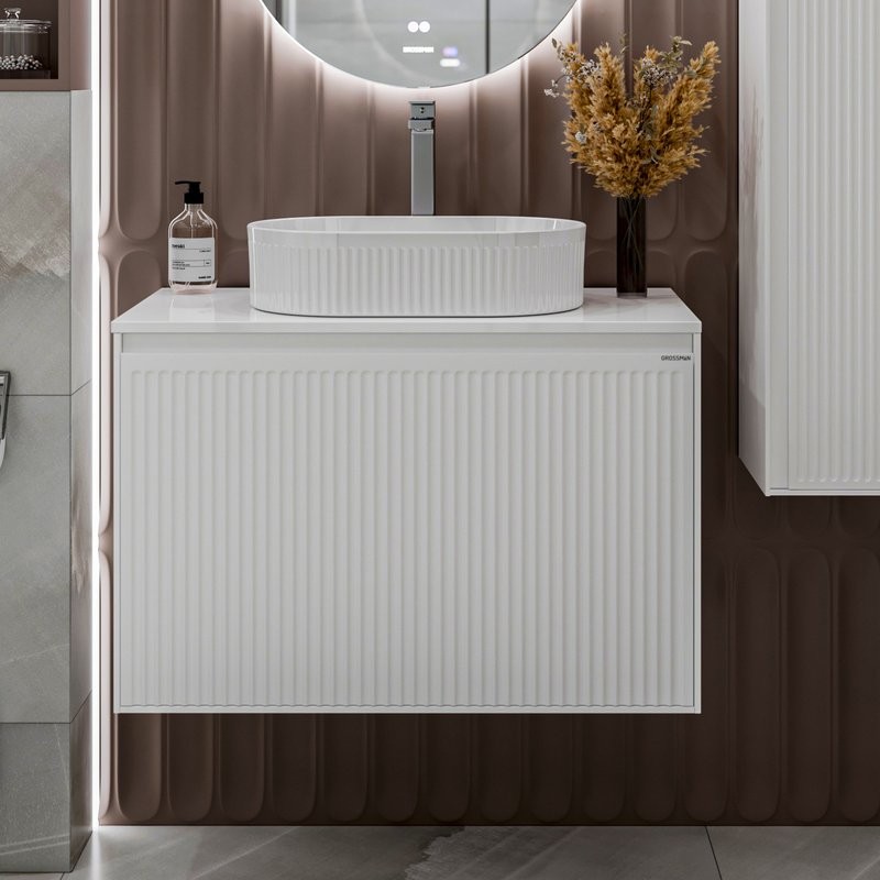 Мебель для ванной комнаты Grossman Кристалл 80 подвесная, белый глянец