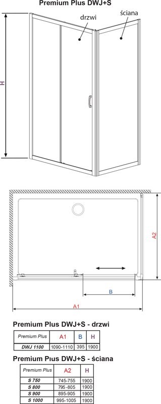 Душевой уголок Radaway Premium Plus DWJ+S 110x75 прозрачное стекло
