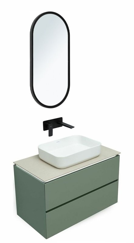 Мебель для ванной комнаты Allen Brau Infinity 85 подвесная, олива матовый, столешница бежевый структ