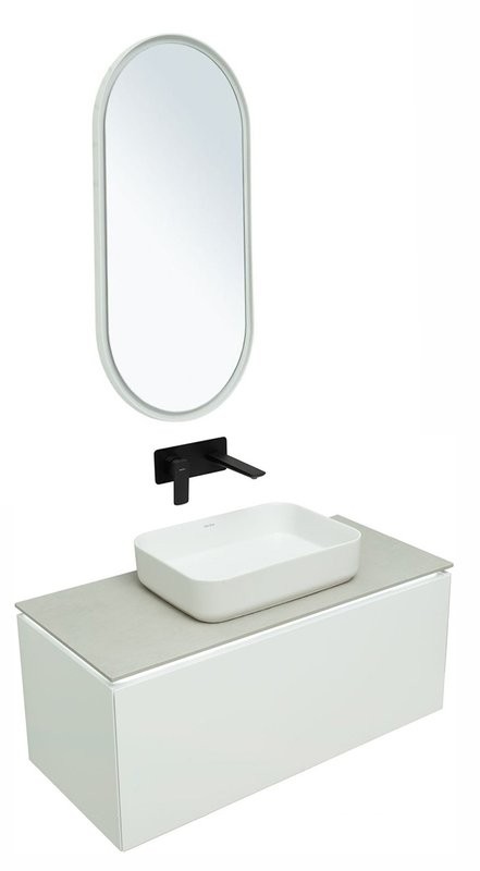 Мебель для ванной комнаты Allen Brau Infinity 100 1+1, подвесная, белый матовый, столешница серый структ