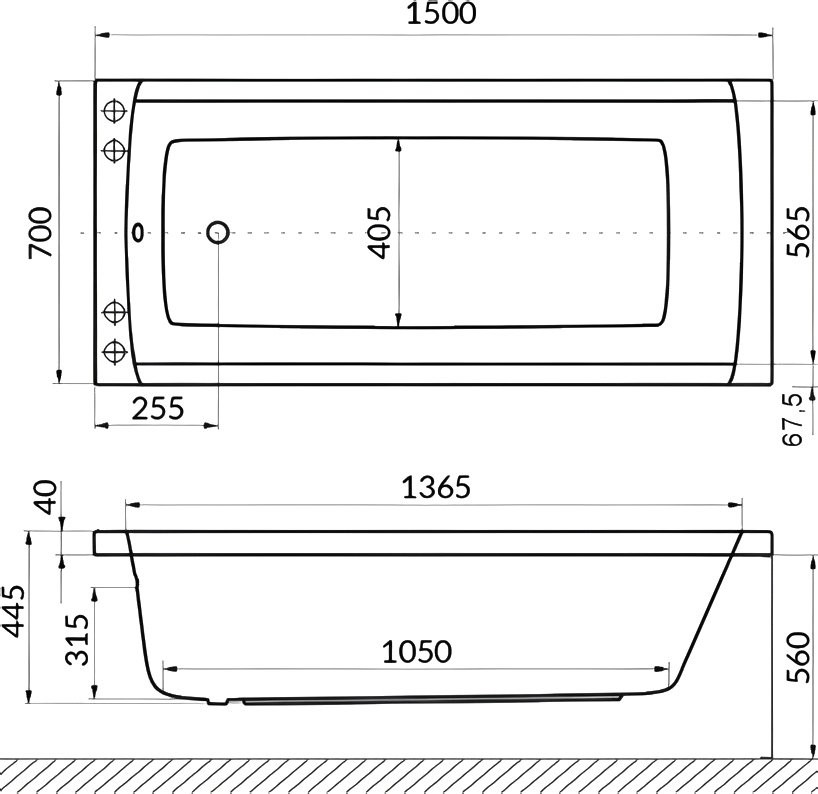 Акриловая ванна Excellent Aquaria Smart Nano 150x70 см, встраиваемая, с гидромассажем, белая, с каркасом, со сливом-переливом, фурнитура золото