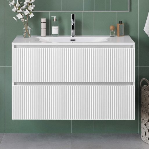 Тумба с раковиной BelBagno Uno 100 подвесная, 2 ящика, bianco opaco