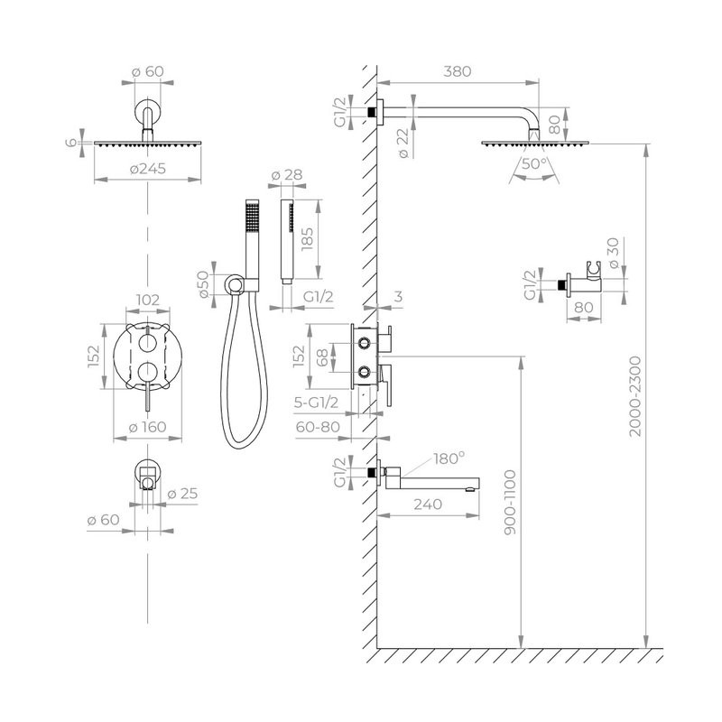 Душевой комплект RGW Shower Panels SP-55 С ВНУТРЕННЕЙ ЧАСТЬЮ, хром